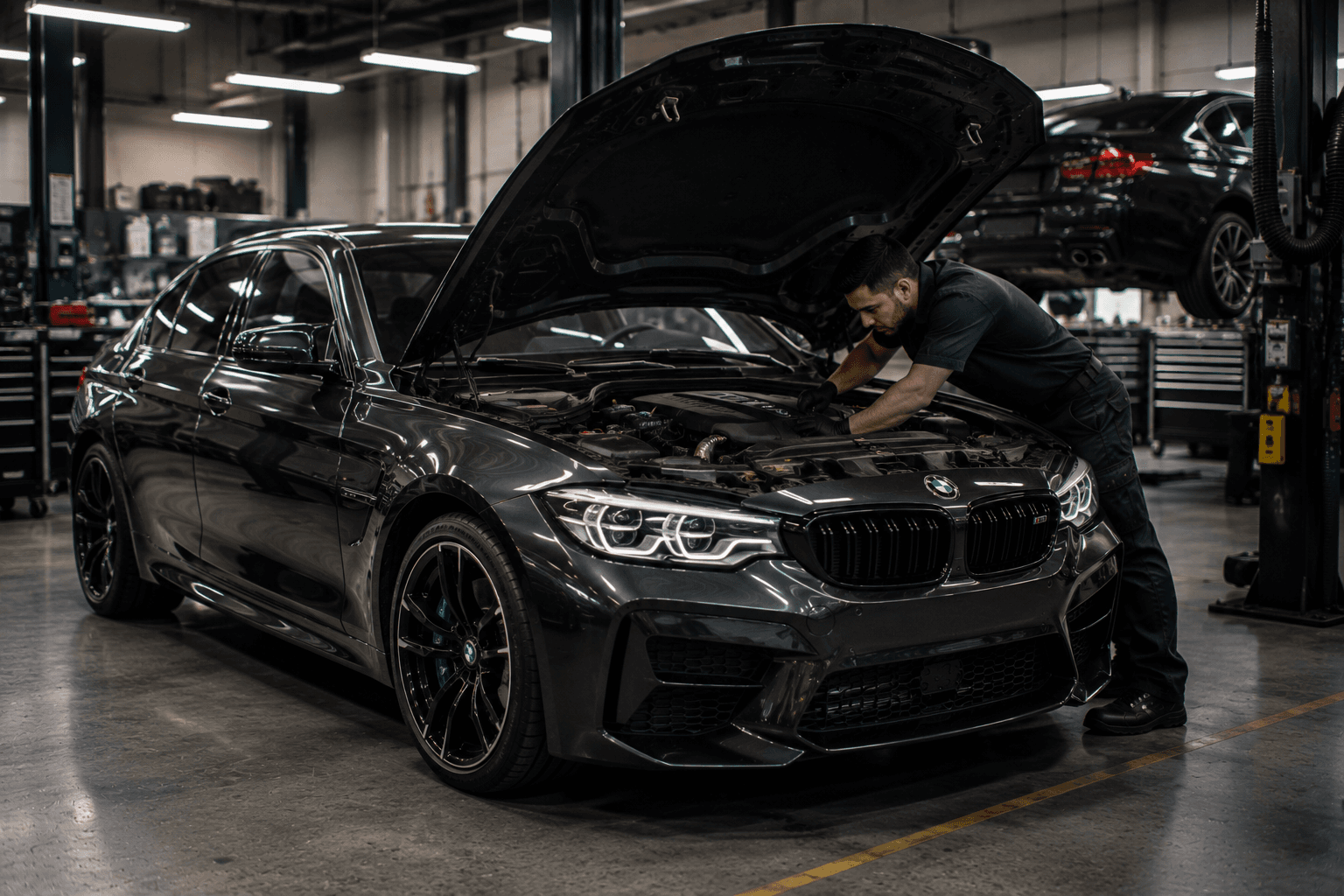 BMW being serviced inside the BYB workshop